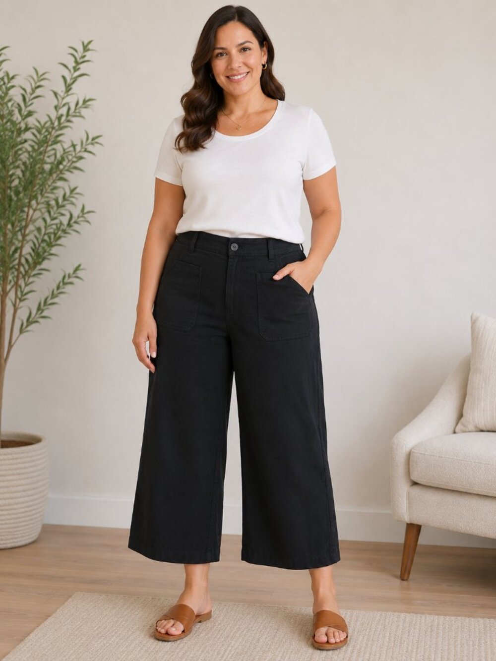 Ava & Viv Black Wide Leg Cropped Pants Women's Size 18W Cotton Blend Culottes